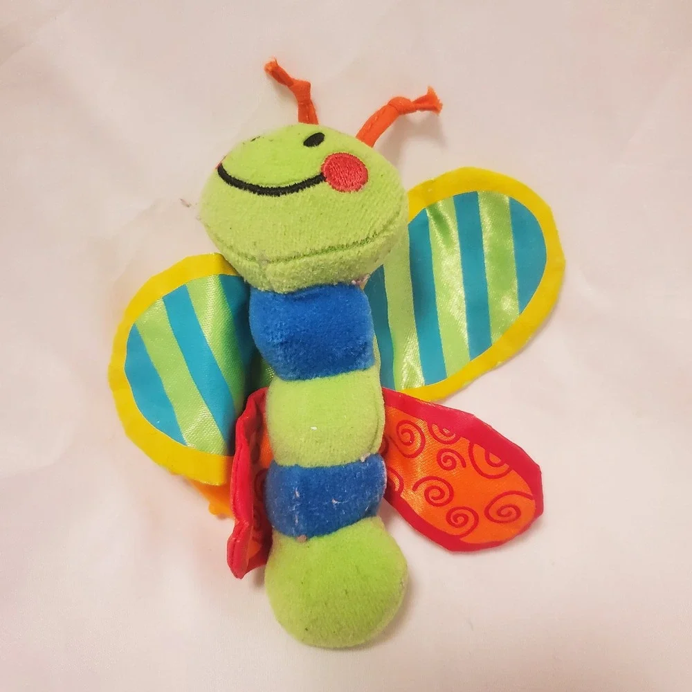 Plush Butterfly Baby Rattle Teether Toy Crinkle Wings Green Blue Yellow Red